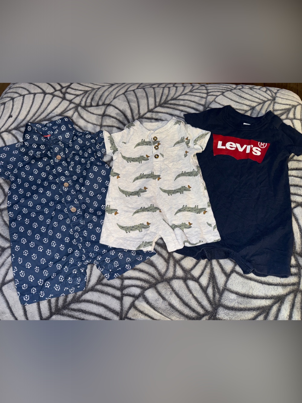 Baby Romper Bundle of 3 - Size 0-3 Months, Alligators + Levi’s